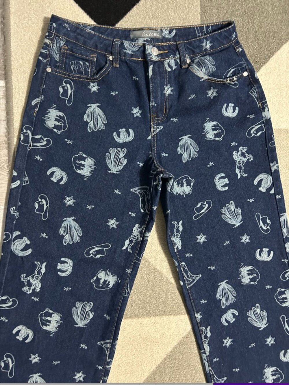 Cali1850 Rodeo Western Print Straight Leg Ankle Jeans Junior's Size 11/30